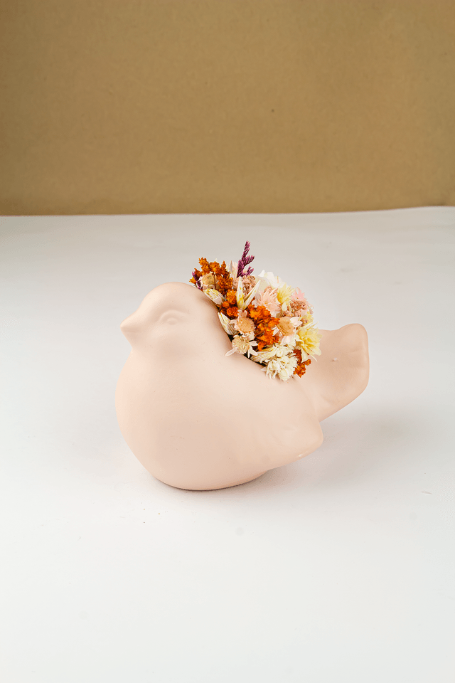 Pássaro Cerâmica Floral Rosa