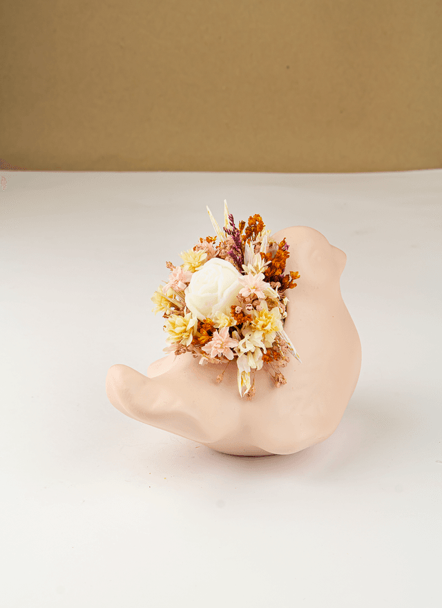 Pássaro Cerâmica Floral Rosa