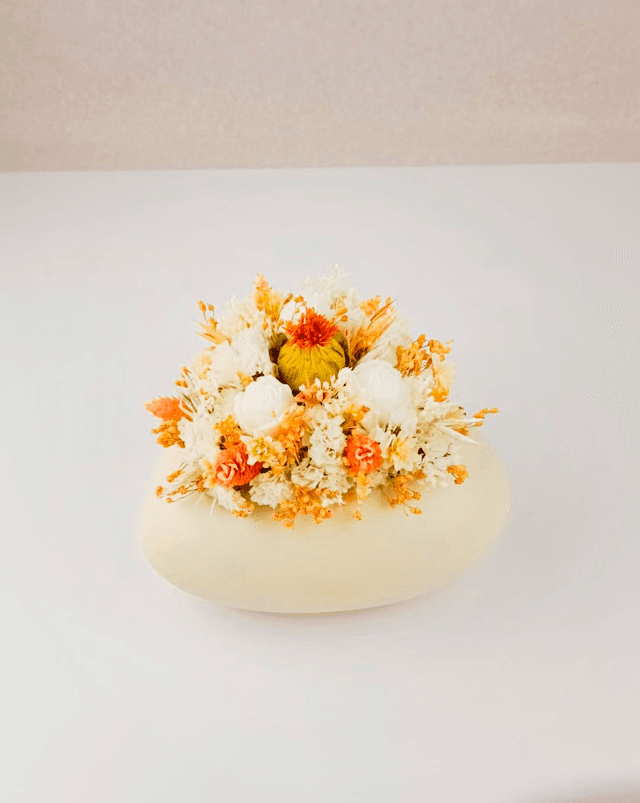 Coração Pequeno Beje Cerâmica Floral